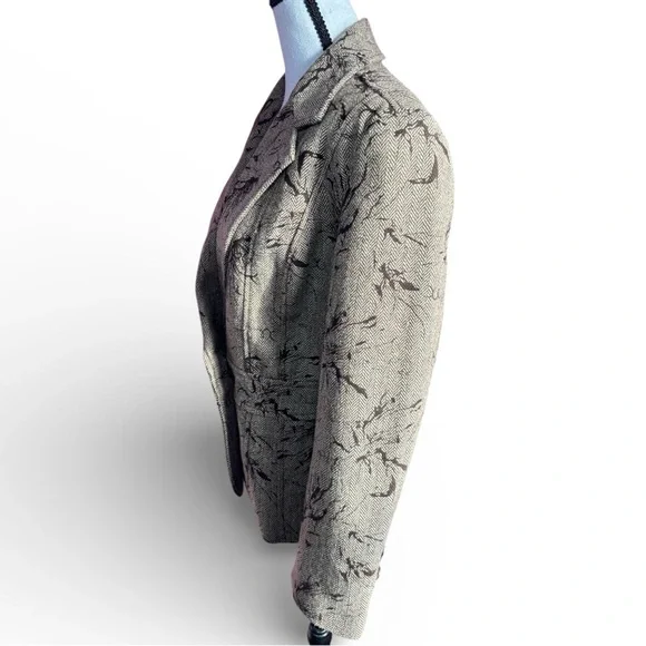 Coldwater Creek Blazer Jacket Petite 12 P12 Taupe Herringbone Floral Print Lined - Picture 3 of 9